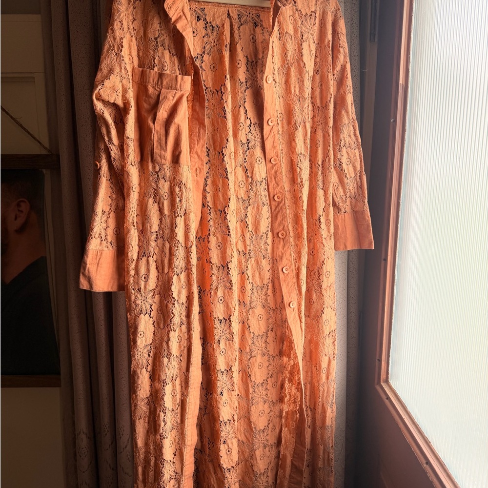 Elegant Peach Lace Duster